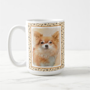 Taza De Café Pintura de perro Chihuahua de pelo largo Arte orig
