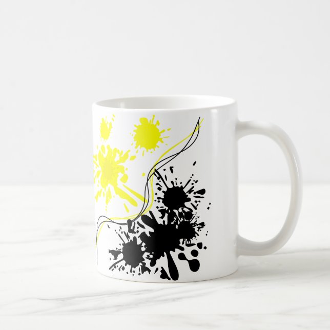 Taza De Café Pintura de salpicadura negra y amarilla (Derecha)