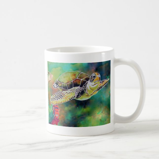 Taza De Café Pintura de seda de tortuga verde (Derecha)