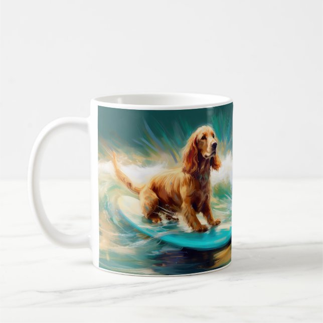 Taza De Café Pintura de surf Cocker Spaniel Beach (Izquierda)