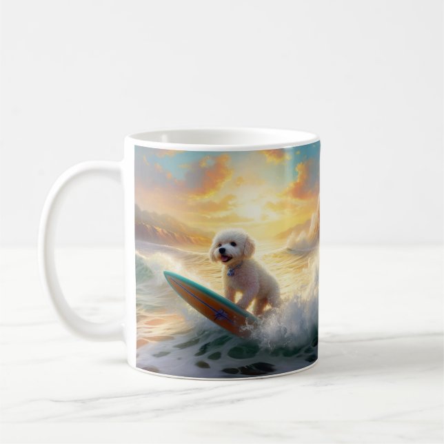 Taza De Café Pintura de surf de Bichon Frise Beach (Izquierda)