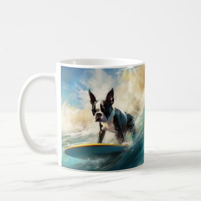 Taza De Café Pintura de surf en Boston Terrier Beach (Izquierda)