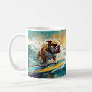 Taza De Café Pintura de Surf en la Playa Bulldog