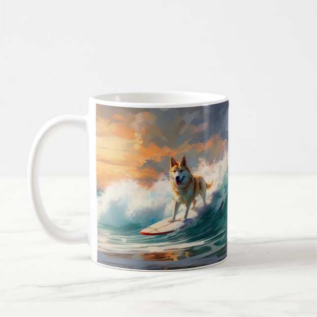 Taza De Café Pintura de surf en la playa de Akita (Izquierda)