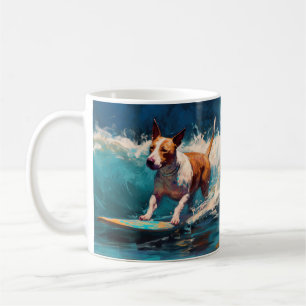 Taza De Café Pintura de surf en la playa de Bull Terrier