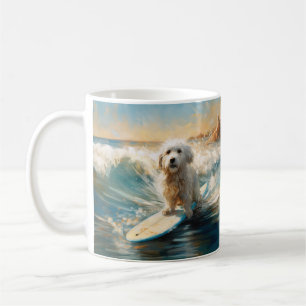 Taza De Café Pintura de surf en la playa de Coton De Tulear