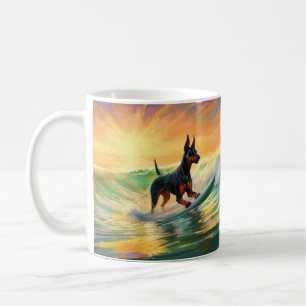 Taza De Café Pintura de surf en la playa de Doberman