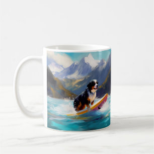 Taza De Café Pintura de surf en la playa de montaña de Berna