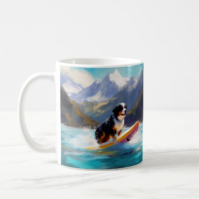 Taza De Café Pintura de surf en la playa de montaña de Bernese (Izquierda)