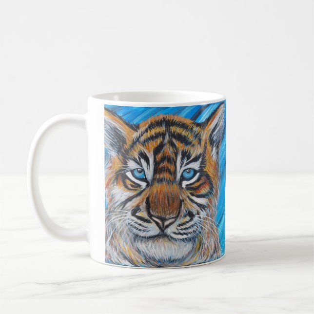 Taza De Café Pintura de tigre de ojos azules (Izquierda)