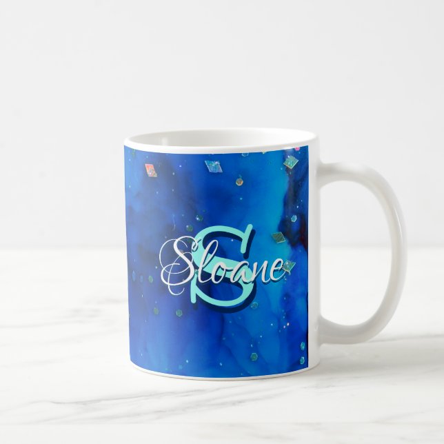 Taza De Café Pintura de tinta de alcohol bajo el agua azul prof (Derecha)