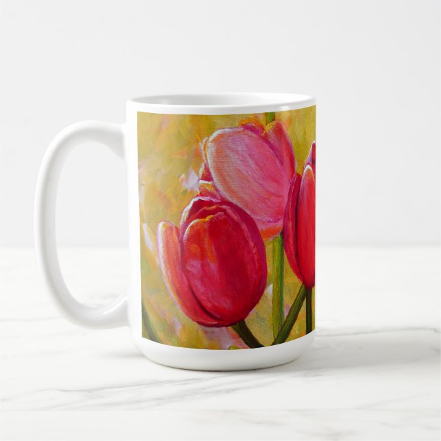 Taza De Café Pintura de tulipanes rosados y rojos (Izquierda)