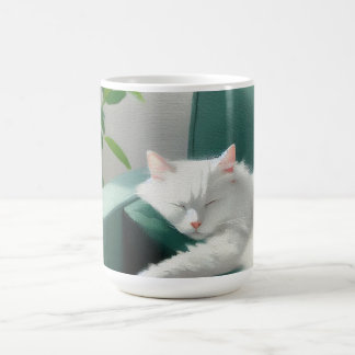 Taza De Café Pintura de un gato durmiendo en un sofá verde