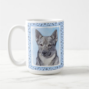 Taza De Café Pintura de Vallhund Sueca - Arte Perro Original Cu
