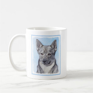 Taza De Café Pintura de Vallhund Sueca - Arte Perro Original Cu