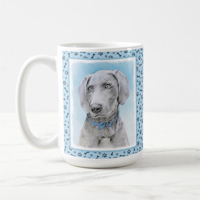 Taza De Café Pintura de Weimaraner - Arte de Perro Original. (Izquierda)