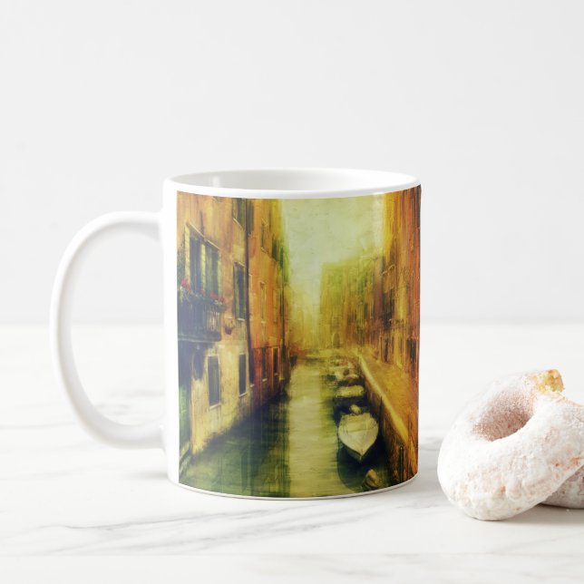 Taza De Café Pintura del Canal de Venecia Balcony (Con donut)
