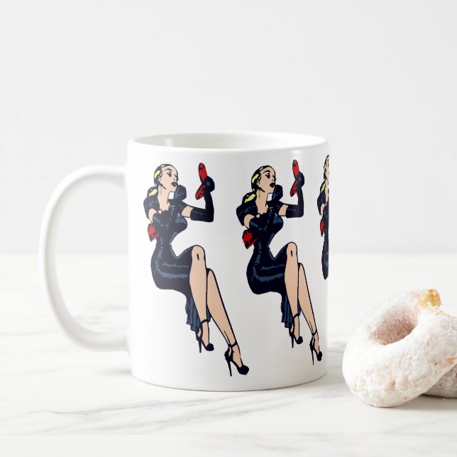 Taza De Café Pintura del Chica del glamour retro de Bonito rubi (Con donut)