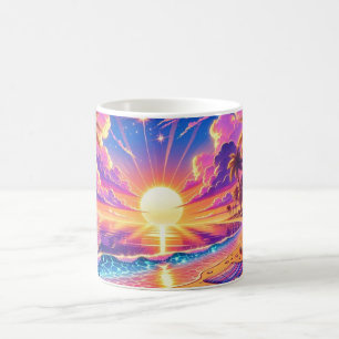 Taza De Café Pintura del paraíso tropical del atardecer