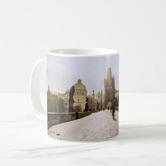 Taza De Café Pintura del puente Carlos en Praga al amanecer (Anverso izquierdo)