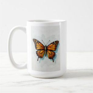 Taza De Café pintura en acuarela de mariposa monarca arte de in
