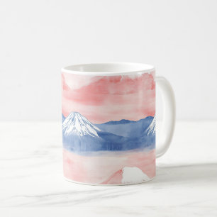 Taza De Café Pintura en acuarela del atardecer en la montaña ro