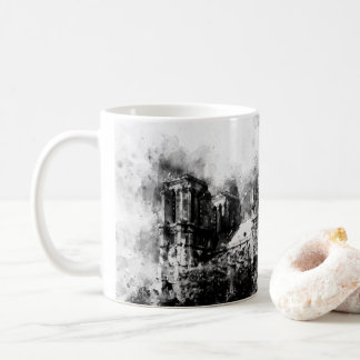 Taza De Café Pintura en blanco y negro de la catedral de Notre 
