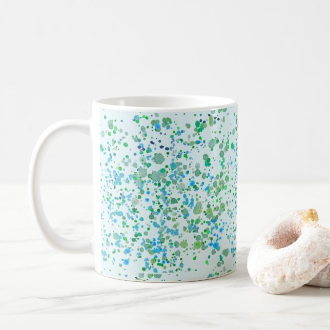 Taza De Café Pintura esparcido azul y verde (Con donut)