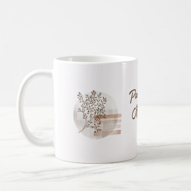 Taza De Café Pintura estética de boho Art Pastel Brown Leaf (Izquierda)