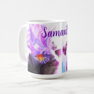 Taza De Café Pintura floral de flor de acuarela de iris púrpura