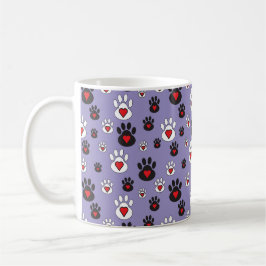 Taza De Café Pintura Impresiones con corazones rojos en azul