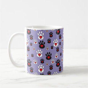 Taza De Café Pintura Impresiones con corazones rojos en azul