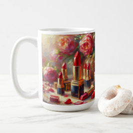 Taza De Café Pintura impresionista con lápiz labial y flores