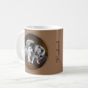 Taza De Café Pintura Keeshond Playtime - Arte Perro Original.