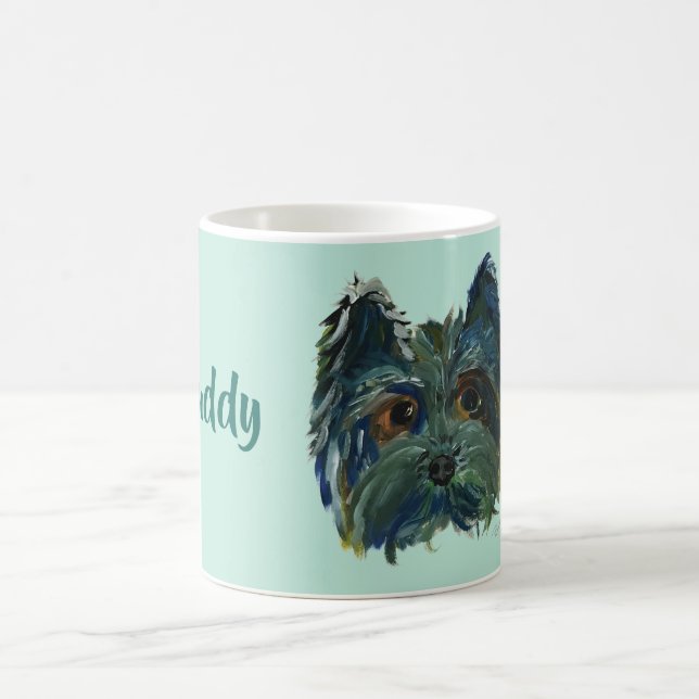 Taza De Café Pintura linda del perrito de Yorkie en azul y (Centro)