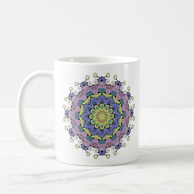 Taza De Café Pintura manual de Mandala Clock Face 2 (Izquierda)