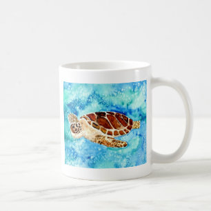 Taza De Café pintura marina de la acuarela del sealife de la