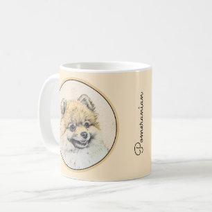 Taza De Café Pintura Pomerania (Naranja) - Arte Perro Original
