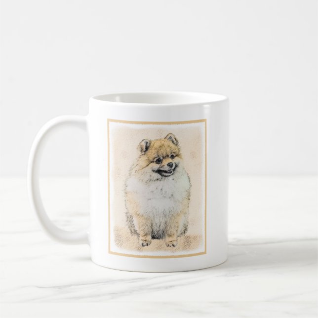 Taza De Café Pintura Pomerania (Naranja) - Arte Perro Original (Izquierda)