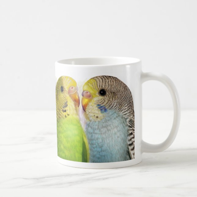 Taza De Café Pintura realista de los Budgerigars (Derecha)