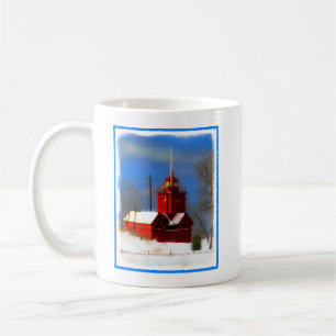 Taza De Café Pintura roja grande del faro - arte original