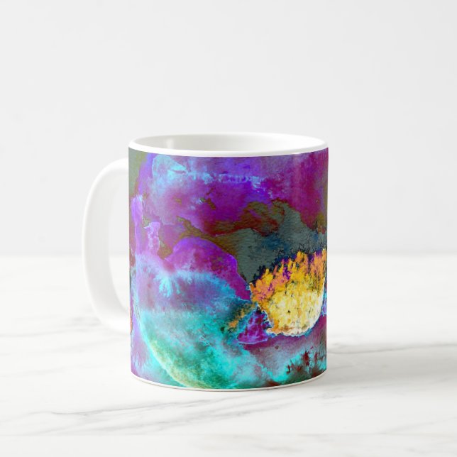 Taza De Café Pintura romántica y elegante de flores verde azula (Anverso izquierdo)