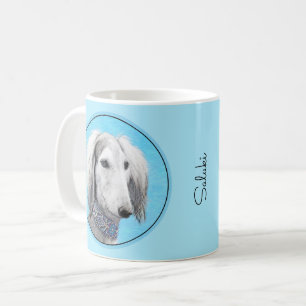 Taza De Café Pintura Saluki (plateada) - Arte Perro Original.