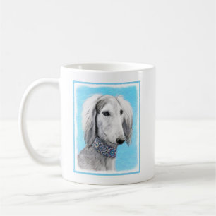 Taza De Café Pintura Saluki (plateada) - Arte Perro Original.