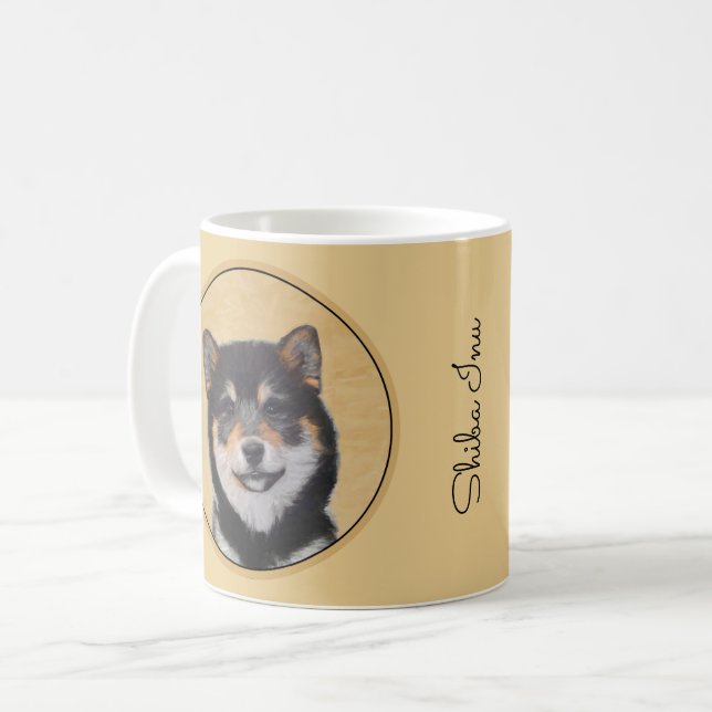Taza De Café Pintura Shiba Inu (Negro y Tan) - Arte de perro (Anverso izquierdo)