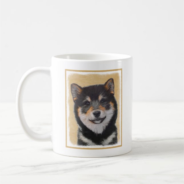 Taza De Café Pintura Shiba Inu (Negro y Tan) - Arte de perro (Izquierda)