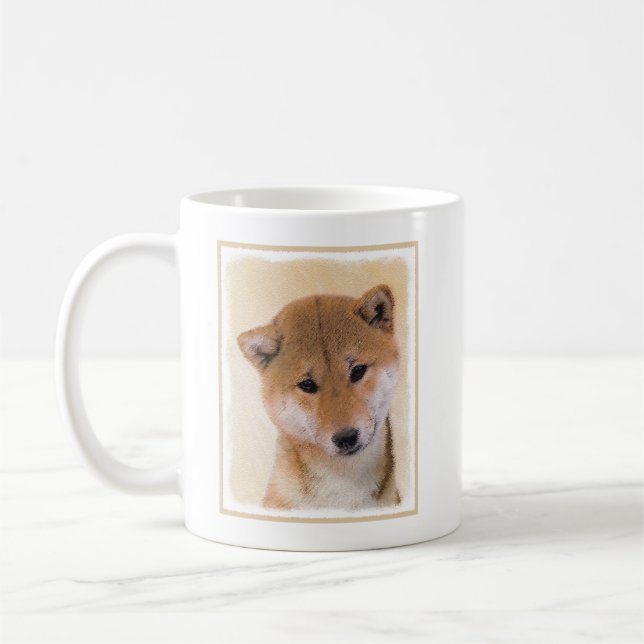 Taza De Café Pintura Shiba Inu (roja) - Arte Perro Original (Izquierda)
