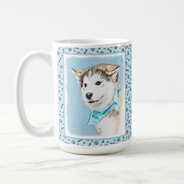 Taza De Café Pintura siberiana Husky de pipa - Arte original de (Izquierda)