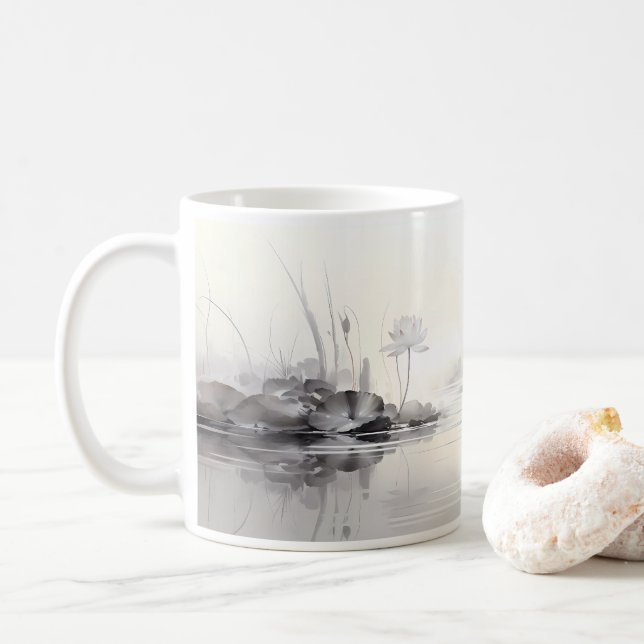 Taza De Café Pintura Simple De Flor De Lotus (Con donut)