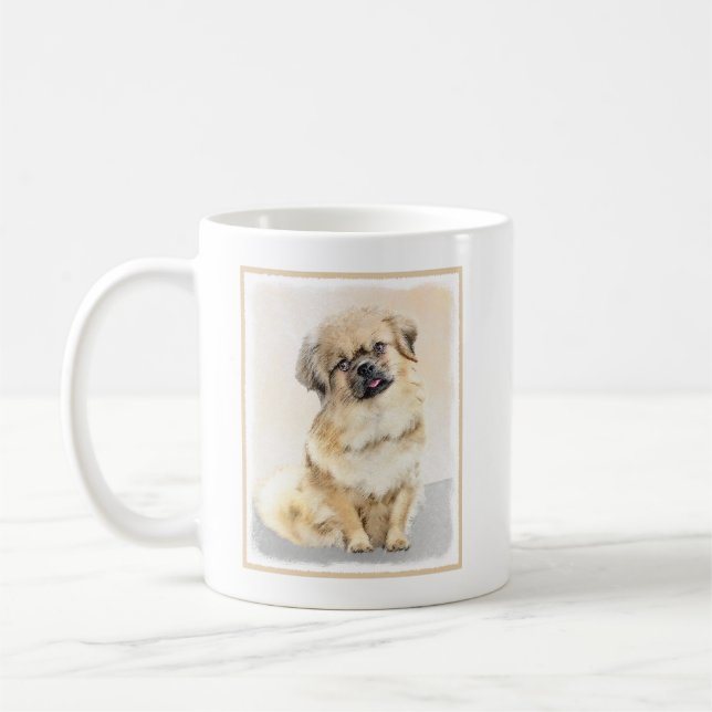Taza De Café Pintura tibetana española - Arte original de perro (Izquierda)